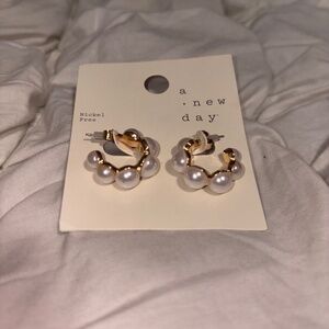 A New Day Gold Pearl Beaded Huggie Hoop Earrings